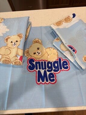 Vintage Snuggle Me Blue Teddy Bear Twin Sheet Set